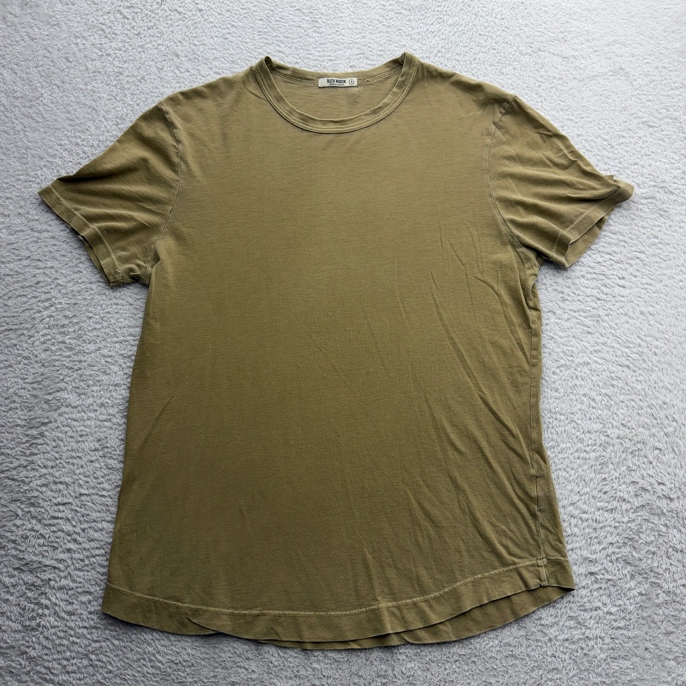 Buck Mason Mens Small Olive Green Curved Hem Short Sleeve Cotton T-Shirt USA